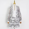 TWOTWINSTYLE Blue Elegant Print Dress For Women V Neck Lantern Long Sleeve High Waist Mini Dresses Female Spring Clothes