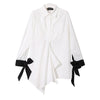 Bowknot Shirt Female Long Sleeve Lace Up Ruched Irregular Midi White Blouse For Women Autumn Fashion Clothing