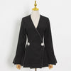 TWOTWINSTYLE Casual Black Blazer For Women V Neck Long Sleeve Side Split Korean Slim Blazers Females 2022 Spring Stylish