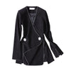 TWOTWINSTYLE Casual Black Blazer For Women V Neck Long Sleeve Side Split Korean Slim Blazers Females 2022 Spring Stylish