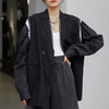 TWOTWINSTYLE Casual Gray Patchwork Blazer For Women Notched Long Sleeve Korean Loose Blazers Female 2022 Spring Clothing