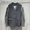 TWOTWINSTYLE Casual Gray Patchwork Blazer For Women Notched Long Sleeve Korean Loose Blazers Female 2022 Spring Clothing