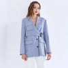 TWOTWINSTYLE Casual Irregular Blazer For Women Notched Long Sleeve Sashes Blue Blazers Female 2022 Autumn Clothing