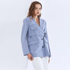 TWOTWINSTYLE Casual Irregular Blazer For Women Notched Long Sleeve Sashes Blue Blazers Female 2022 Autumn Clothing