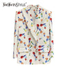 TWOTWINSTYLE Casual Loose Print Blazer For Women Notched Long Sleeve Korean Straight Blazers Female 2022 Spring Clothing