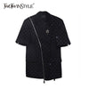 TWOTWINSTYLE Casual Patchwork Diamonds Blazer For Women Notched Short Sleeve Black Blazers Female Clothes 2022 Style
