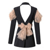 TWOTWINSTYLE Casual Patchwork Dot Mesh Blazer For Women Notched Long Sleeve Backless Blazers Female Clothing 2022