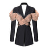 TWOTWINSTYLE Casual Patchwork Dot Mesh Blazer For Women Notched Long Sleeve Backless Blazers Female Clothing 2022