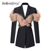 TWOTWINSTYLE Casual Patchwork Dot Mesh Blazer For Women Notched Long Sleeve Backless Blazers Female Clothing 2022