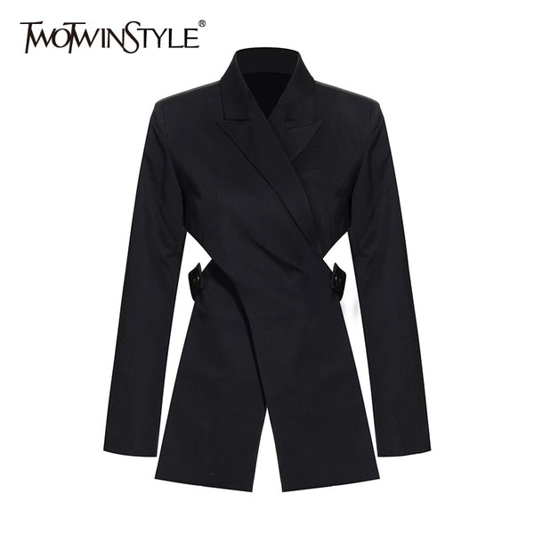 TWOTWINSTYLE Casual Patchwork Women Blazer Notched Long Sleeve High Waist Waistless Irregular Suits Female Clothing New