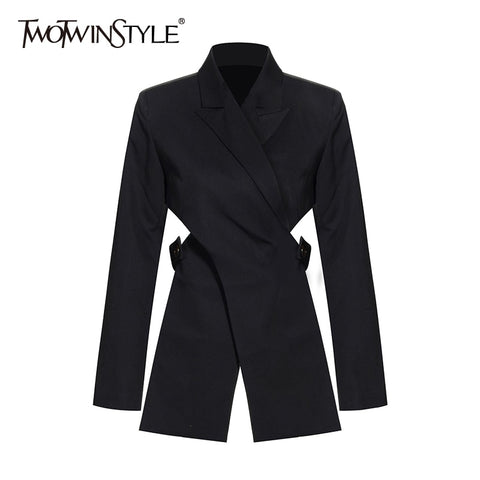 TWOTWINSTYLE Casual Patchwork Women Blazer Notched Long Sleeve High Waist Waistless Irregular Suits Female Clothing New