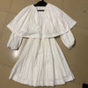 TWOTWINSTYLE Casual Patchwork Women Dress V Neck Lantern Long Sleeve High Waist Ruffle Pleated Dresses For Female Tide