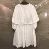 TWOTWINSTYLE Casual Patchwork Women Dress V Neck Lantern Long Sleeve High Waist Ruffle Pleated Dresses For Female Tide