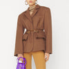 TWOTWINSTYLE Casual Slim Solid Belt Pocket Blazer Notched Long Sleeve Split Gathered Waist Coat For Women Autumn Style 2022 New
