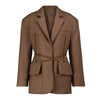 TWOTWINSTYLE Casual Slim Solid Belt Pocket Blazer Notched Long Sleeve Split Gathered Waist Coat For Women Autumn Style 2022 New