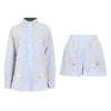 TWOTWINSTYLE Casual Two Piece Set For Women Lapel Batwing Long Sleeve Backless Tops High Waist Short Pants Loose Sets Female New