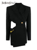 TWOTWINSTYLE Cut Out Blazer For Women Notched Collar Long Sleeve Asymmetrical Backless Solid Blazers Female Spring Clothing 2023