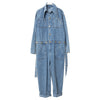 Denim Jumpsuits For Women Lace Up Tunic High Waist Long Sleeve Pocket Ankle Length Trouser 2022 Spring Korean Tide