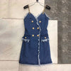 Denim Mini Dress V Neck Off Shoulder Double Breasted Bodycon Spaghetti Strap Dresses Female Summer Fashion Sexy New