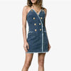 Denim Mini Dress V Neck Off Shoulder Double Breasted Bodycon Spaghetti Strap Dresses Female Summer Fashion Sexy New