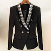 TWOTWINSTYLE Elegant Black Patchwork Diamond Female Blazer Notched Long Sleeve Straight Women's Coat 2022 Autumn Clothes