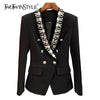 TWOTWINSTYLE Elegant Black Patchwork Diamond Female Blazer Notched Long Sleeve Straight Women's Coat 2022 Autumn Clothes