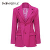 TWOTWINSTYLE Elegant OL Style Blazer For Women Lapel Collar Long Sleeve Tunic Loose Ruched Suit Female Clothing 2023 New