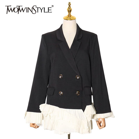 TWOTWINSTYLE Elegant Patchwork Ruffle Blazer For Women Notched Long Sleeve Casual Blazers Female Clothing 2022 Fall
