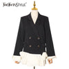 TWOTWINSTYLE Elegant Patchwork Ruffle Blazer For Women Notched Long Sleeve Casual Blazers Female Clothing 2022 Fall