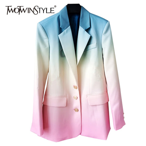 TWOTWINSTYLE Embroidery Hit Color Blazer For Women Notched Long Sleeve Patchwork Casual Blazers Female Tide Spring