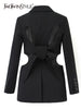 TWOTWINSTYLE High Street Black Blazer For Women Notched Long Sleeve Single Button Cut Out Coats Female Spring Clothing