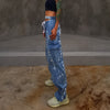 TWOTWINSTYLE Hit Color Tie Dye Wide Leg Pants For Women High Waist Hollow Out Lace Up Streetwear Jeans Female 2022 Summer New