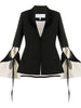 TWOTWINSTYLE Hollow Out Black Blazer For Women Notched Flare Long Sleeve Lace Up Bowknot Solid Blazers Female 2023