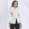TWOTWINSTYLE Hollow Out Blazer For Women Notched Collar Long Sleeve Cross Backless Designer Coats Female 2023 Fall Clothing