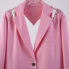 TWOTWINSTYLE Hollow Out Patchwork Diamond Blazer For Women Notched Long Sleeve Casual Solid Blazers Female Clothes