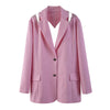 TWOTWINSTYLE Hollow Out Patchwork Diamond Blazer For Women Notched Long Sleeve Casual Solid Blazers Female Clothes