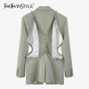 TWOTWINSTYLE Hollow Out Solid Blazer For Women Notched Long Sleeve Casual Korean Blazers Female 2023 Spring Clothes