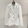 TWOTWINSTYLE Hollow Out White Blazer For Women Notched Long Sleeve Tunic Casual Blazers Female Clothing 2022