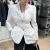 TWOTWINSTYLE Hollow Out White Blazer For Women Notched Long Sleeve Tunic Casual Blazers Female Clothing 2022