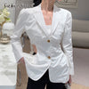 TWOTWINSTYLE Hollow Out White Blazer For Women Notched Long Sleeve Tunic Casual Blazers Female Clothing 2022