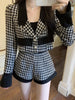 TWOTWINSTYLE Houndstooth Two Piece Sets For Women V Neck Long Sleeve Single Breasted Coats High Waist Short Pants Set 2023