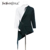 TWOTWINSTYLE Irregular Hit Color Women's Blazer Lapel Collar Three Quarter Sleeve Tunic Female Suit 2022 Clothing Tide