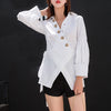 Irregular Shirt Female V Neck Lantern Sleeve Patchwork Lace Up High Waist White Blouse Autumn Fashion Vintage Tops