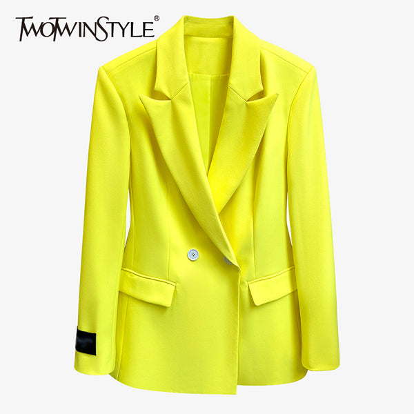 TWOTWINSTYLE Minimalist Blazer For Women Notched Long Sleeve Casual Large Size Coat Female Clothing 2023 Autumn New