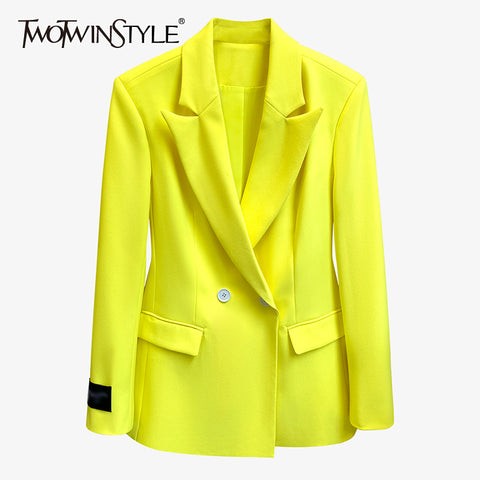 TWOTWINSTYLE Minimalist Blazer For Women Notched Long Sleeve Casual Large Size Coat Female Clothing 2023 Autumn New