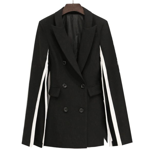 Design Women Blazer Plus Size Cloak Suit Coats Notched Collar Double Breasted Long Sleeve Coat Outwear Black