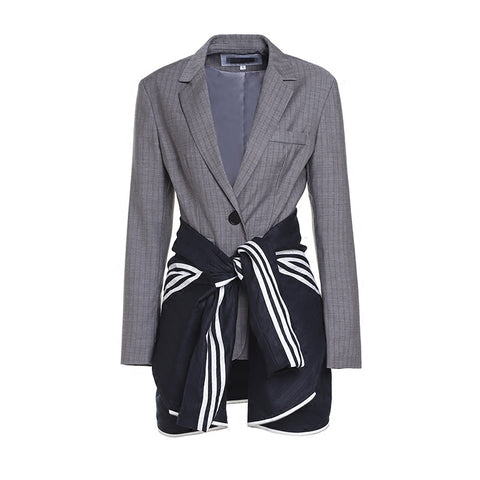 Patchwork Blazer For Women Striped Long Sleeve Lace Up Tunic Spring Coat Large Size 2022 Fashion  Clothing