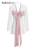 TWOTWINSTYLE Patchwork Bowknot Blazer For Women Notched Collar Long Sleeve Straight Blazers Female Korean Clothing Style