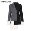 Patchwork Pleated Chiffon Women Blazer Flared Sleeve Asymmetrical Spring Women's Jackets Suit Coat Female Casual