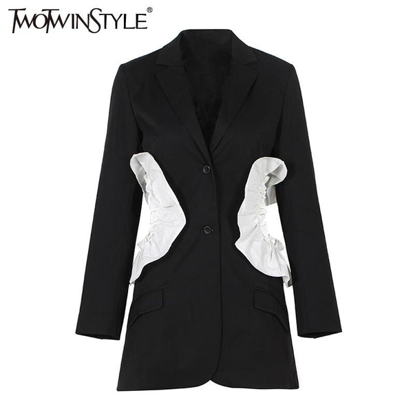 Patchwork Ruffle Coat Female Jacket Women's Blazer Long Sleeve Suit Costume Fashion Clothing Korean Big Size Autumn